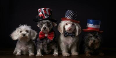 süß Hund gekleidet im uns National Farben. Juli 4 .. ist Unabhängigkeit Tag von das vereinigt Zustände von Amerika. generativ ai foto
