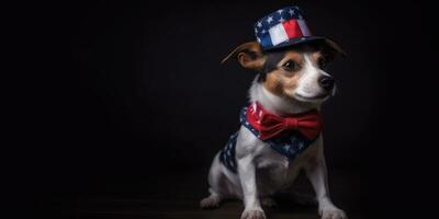 süß Hund gekleidet im uns National Farben. Juli 4 .. ist Unabhängigkeit Tag von das vereinigt Zustände von Amerika. generativ ai foto