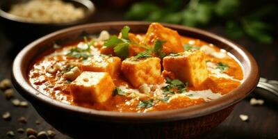 köstlich Paneer Bater Masala Gericht im ein indisch Restaurant. generativ ai foto