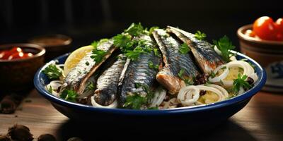 National Gericht von das Niederlande, Hering. Gericht Nahansicht. Fisch. generativ ai foto