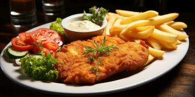 köstlich appetitlich Hähnchen und Kartoffeln. Gericht Nahansicht. generativ ai foto