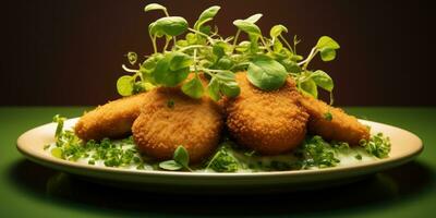 Vegetarier Öko Produkte, Soja Schnitzel Nahansicht. generativ ai foto