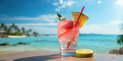 Cocktail auf das Strand. erfrischend Cocktail mit Eis. generativ ai foto