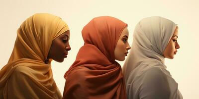 Porträt von Mädchen von anders Nationalitäten im Kopftuch. generativ ai foto