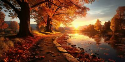 schön Herbst Landschaft. Foto zum ein Postkarte. generativ ai