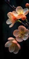 japanisch Quitte Blumen schließen hoch. generativ ai foto