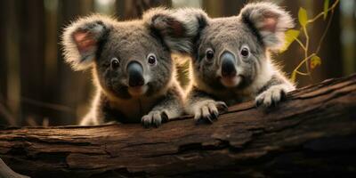 süß Koala auf Ast von Eukalyptus Baum. generativ ai foto