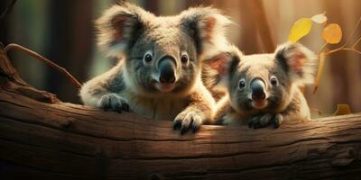 süß Koala auf Ast von Eukalyptus Baum. generativ ai foto