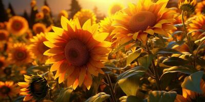 hell Bild von Blühen Sonnenblumen Nahansicht. generativ ai foto