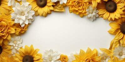Komposition Bild von Blühen Sonnenblumen schließen hoch. generativ ai foto