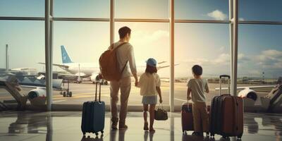 asiatisch Familie beim das Flughafen. Reise Thema. generativ ai foto