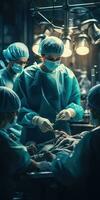 medizinisch Mannschaft durchführen chirurgisch Betrieb im Betriebs Zimmer. generativ ai foto