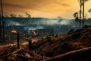 ein beschwingt Wald mit Verbrennung Protokolle leuchten das Umfeld foto