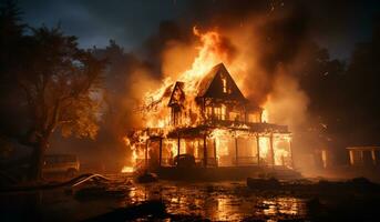 Wohnung Haus Feuer, Klima Veränderung Konzept. ai generiert foto