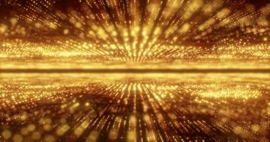 abstrakt Gelb Energie Hi-Tech Linien und Digital Partikel fliegen im ein Tunnel mit Bokeh bewirken glühend Hintergrund foto