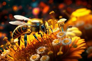 beschwingt ai Generator Illustration von sehr realistisch Biene suchen zum Pollen foto