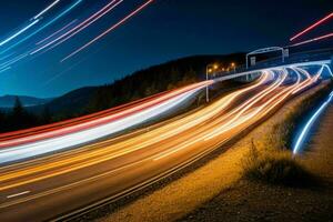 Licht Wanderwege beim Nacht Hintergrund. ai generativ Profi Foto