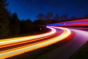 Licht Wanderwege beim Nacht Hintergrund. ai generativ Profi Foto