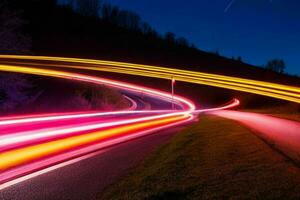 Licht Wanderwege beim Nacht Hintergrund. ai generativ Profi Foto