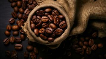 Kaffee Bohnen im ein Sack Hintergrund ai generiert foto