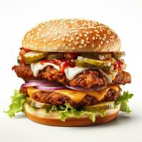 knusprig Hähnchen Burger isoliert auf Weiß Hintergrund ai generiert foto