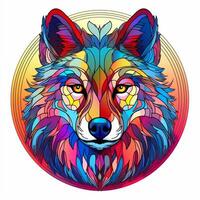 ein Wolf Gesicht befleckt Glas T-Shirt Illustration Hintergrund foto