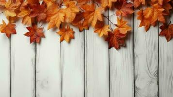 Herbst Blätter auf ein Weiß hölzern ai generiert foto