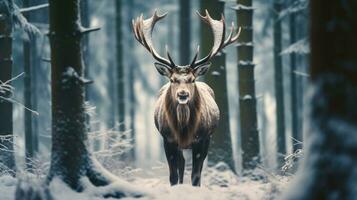 Elch im das Schnee Wald ai generiert foto