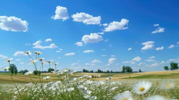 Sommer- Tag und Wolken im das Blau Himmel ai generiert foto
