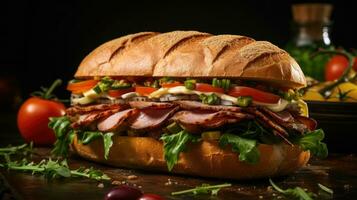gegrillt Fleisch und Gemüse Sandwich ai generiert foto