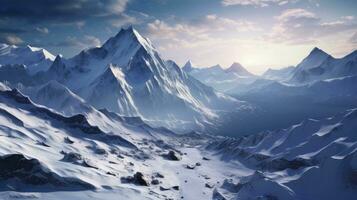 Schnee Berg Landschaft ai generiert foto