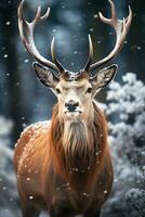 Hirsch auf Schnee Natur Hintergrund, ai generiert foto