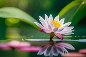 ein Weiß Lotus Blume ist schwebend im das Wasser. KI-generiert foto