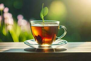 ein Tasse von Tee auf ein sonnig Tag. KI-generiert foto