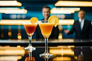 zwei Brille von Cocktails auf ein Bar. KI-generiert foto