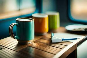 Kaffee Tassen auf ein Tisch. KI-generiert foto