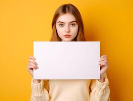 elegant Mädchen Hände halten Papier Rahmen ai generiert foto