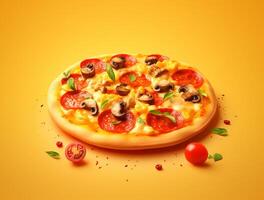 frisch gebacken Pizza mit lecker Belag ai generiert foto