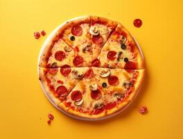 frisch gebacken Pizza mit lecker Belag ai generiert foto