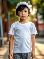 Fachmann Weiß Baby T-Shirt zum Attrappe, Lehrmodell, Simulation Design ai generiert foto