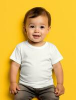 leer Weiß Baby T-Shirt zum Attrappe, Lehrmodell, Simulation Design ai generiert foto