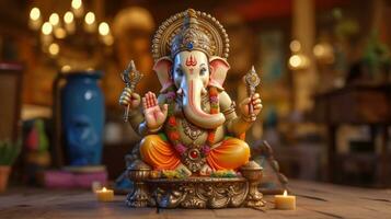 ein Ganesha, glücklich Ganesh Chaturthi Gruß Karte Design mit Herr Ganesha Idol. generativ ai foto