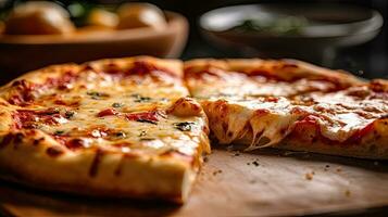 heiß Italienisch Pizza mit klebrig Käse. Pizza. generativ ai foto