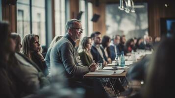 Werkstatt Veranstaltung treffen. Geschäft Veranstaltung Ausbildung Entwickler, Seminare, Management, Digital Marketing Ausbildung Team. Ausbildung. generativ ai foto