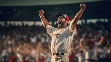Fachmann Baseball Spieler feiern Sieg. generativ ai foto