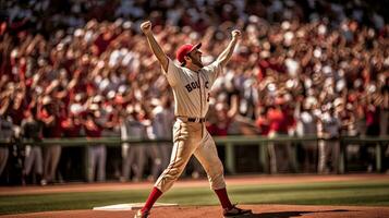 Fachmann Baseball Spieler feiern Sieg. generativ ai foto