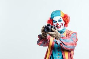 komisch heiter Clown winken isoliert auf Weiß Hintergrund. generativ ai foto