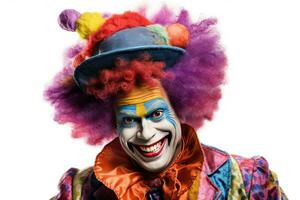 ein lächelnd Clown isoliert auf Weiß Hintergrund. generativ ai foto