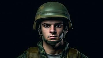 ein männlich tragen Grün Militär- Helm. generativ ai foto