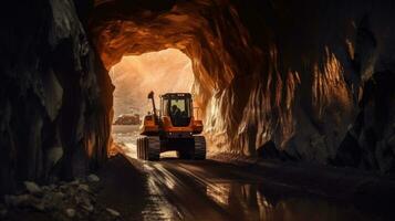 Tunnel Bagger zu bohren ein Straße durch das Berge. Straße Konstruktion. generativ ai foto